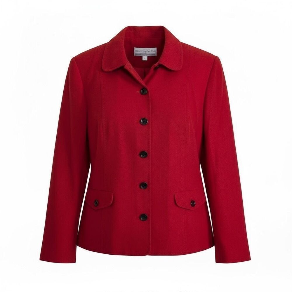 Alfred Dunner Faux Suede Button Front Collared Blazer Jacket Red Black Size‎ 14P
